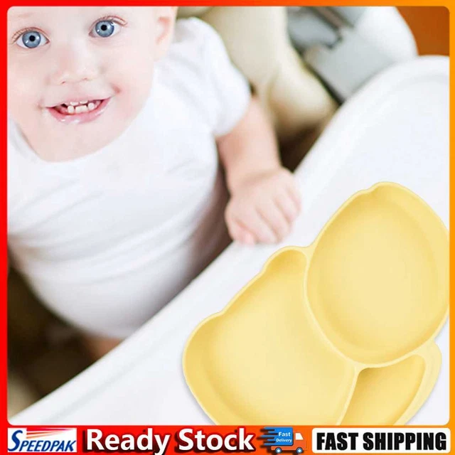 Cartoon Children Dishes Cute Silicone Baby Feeding Dishes Baby Cutlery (Yellow)
