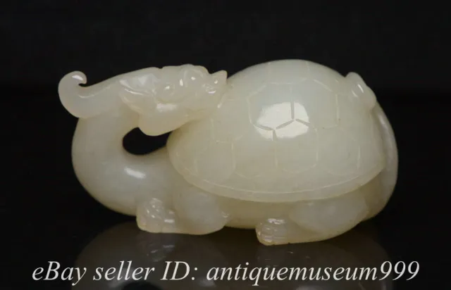 2.4" Chinese Hetian Nephrite Jade Natural Dynasty Feng Shui Dragon turtle Statue