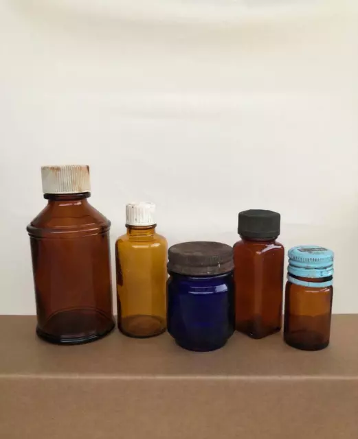 Very Rare Vintage Old Apothecary Medicine & Perfume Bottles (5pcs)