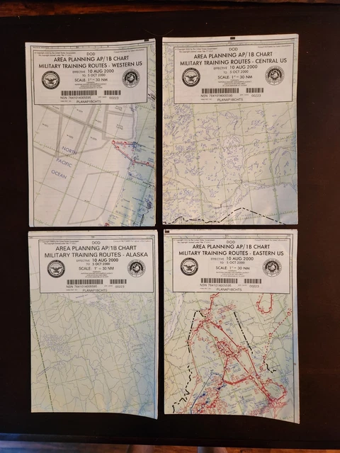 VINTAGE 2000 (4) DOD Military Flight Training Maps East West Central ...