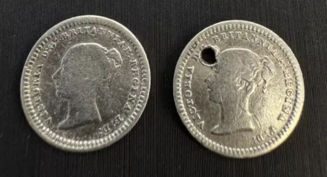 2 x Victoria .925 Silver Coins 1  1/2p Three half pence 1838, 1839 Old Rare #755