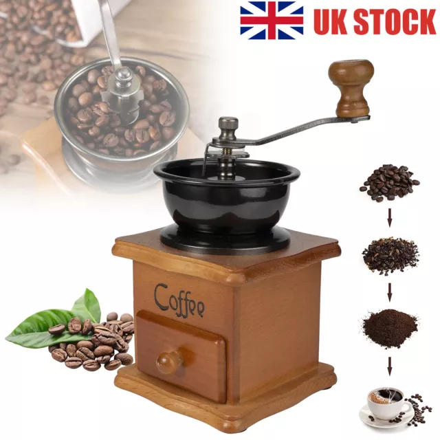 Manual Coffee Grinder Wooden Adjustable Coarseness Hand Crank Coffee Bean Mill