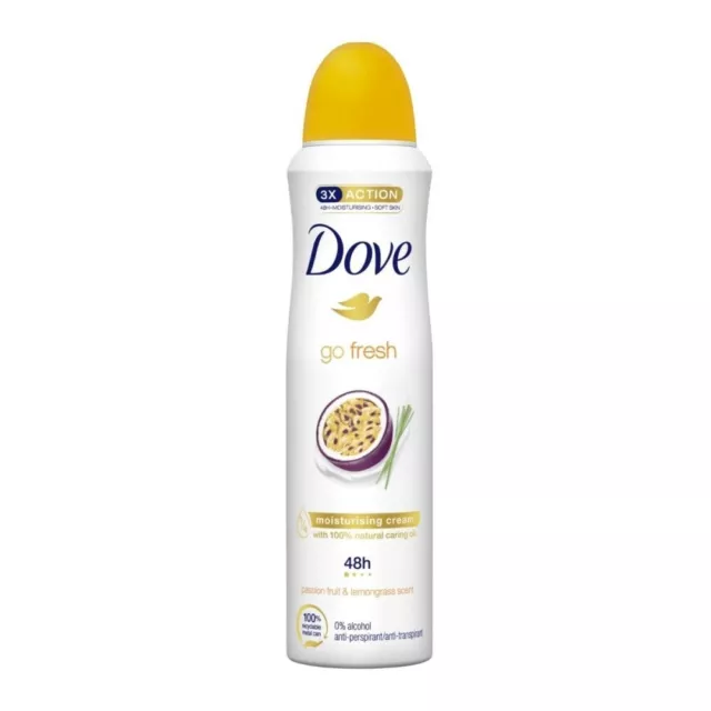 34,39€/L - 6x Dove Women Deospray Go Fresh - Passion Fruit & Lemongrass - 150ml