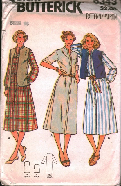 6343 Vintage Butterick SEWING Pattern Misses Loose Fitting Dress Vest Waistcoat