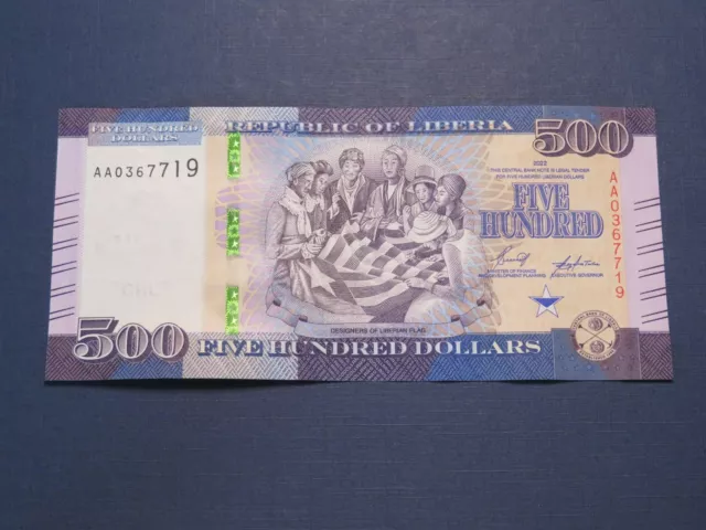 Liberia Banknote 500 Dollars 2022/23 kassenfrisch (UNC)