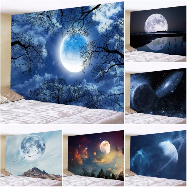 3D Large Moon Night Sky Wall Hanging Tapestry Blanket Throw Backdrop Bedspread