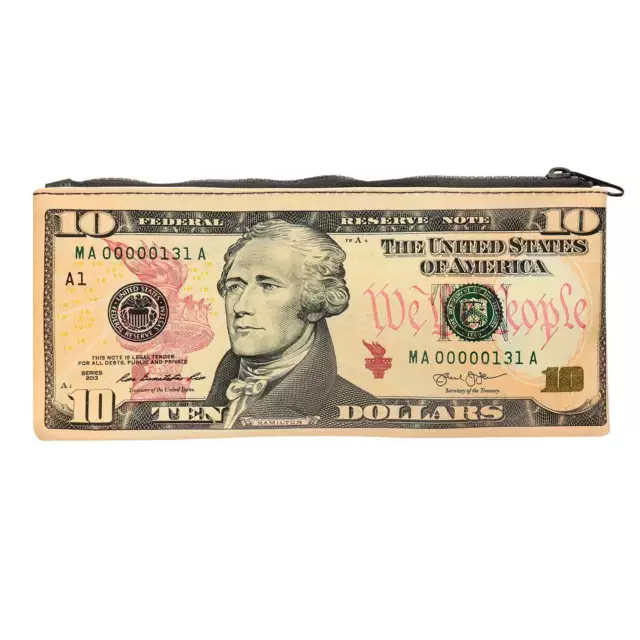 $10 Bank Note Zipper Pouch - Ten Dollar Bill Print - 9.25" x 4.25"