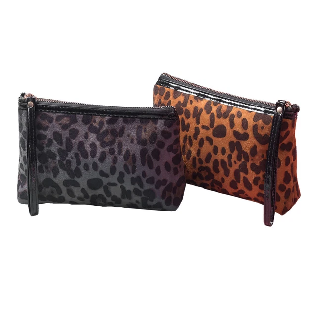 2 piezas bolsa de cosméticos de viaje bolsa de cultivo para mujer bolsa de maquillaje patrón de leopardo