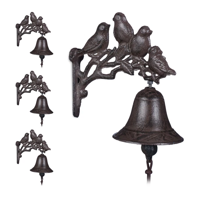 4 x Türglocke Vögel, Gusseisen Glocke, Wandglocke Eisenglocke Gartenglocke antik