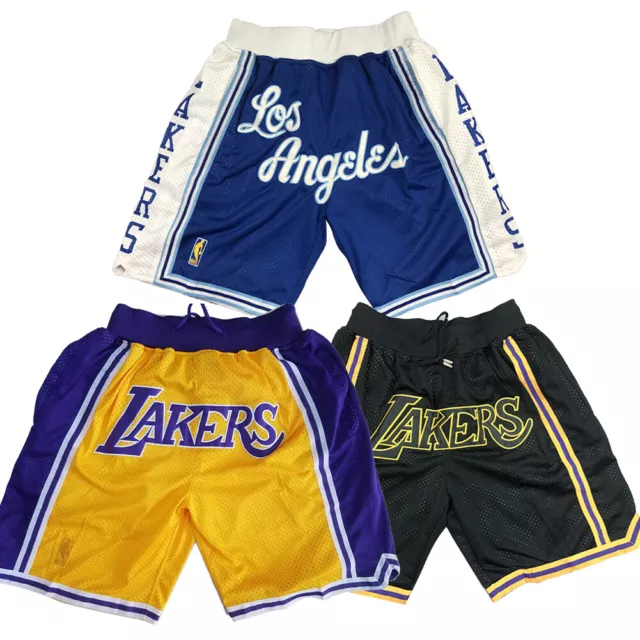 Adults Retro Gold Logo Los Angeles Lakers Basketball Shorts Stitched