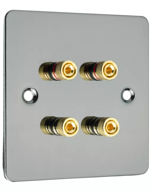 Speaker Wall Plate Dual / Bi Wire Gold 4 Binding Posts Ultra Slim Black Nickel