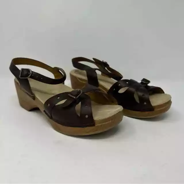 Dansko leather sandals womens EU size 41 US size 10.5-11 faux wooden clog