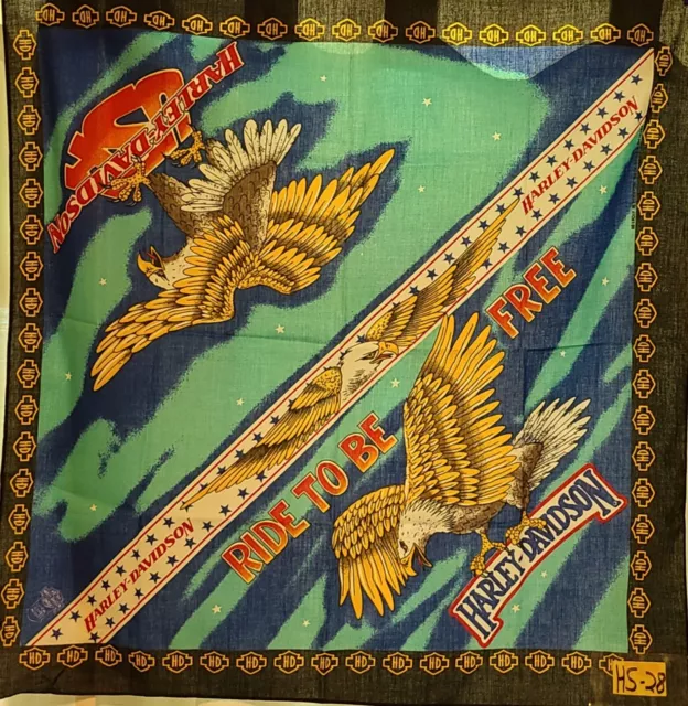 Vintage Harley Davidson Large Bandana 27" x 27"  "Ride to Be Free" Eagle