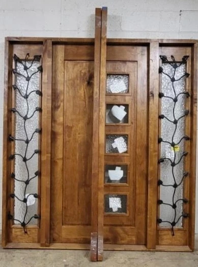 Rustic solid alder door with side lites 68 X 84