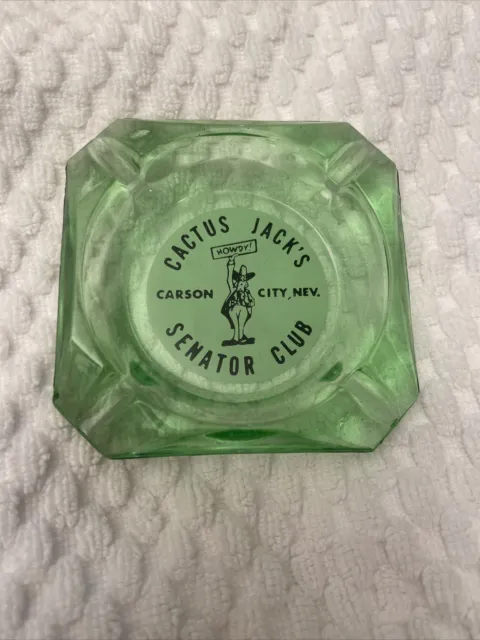 Vintage Casino Green Glass Ashtray Cactus Jack's Senator Club Carson City Nevada