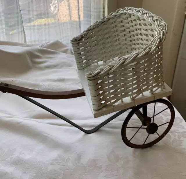 Neat vintage Antique Victorian Doll carriage -Wicker Pull Behind
