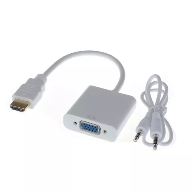 HDMI Male To VGA RGB Female 1080P HD Video & Audio Cable Converter Adapter White