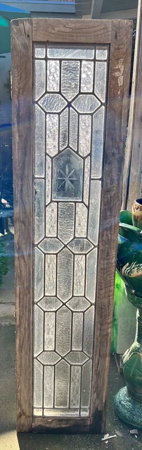 Antique American Sidelight Stained Glass Window w/bevel 8x46 Florentine glass