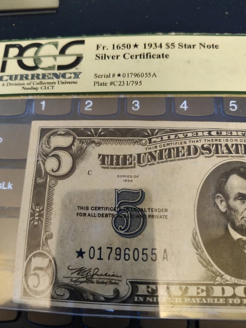 1934  $5 Five Dollar Silver Certificate Star Note Blue Seal AU 55 3