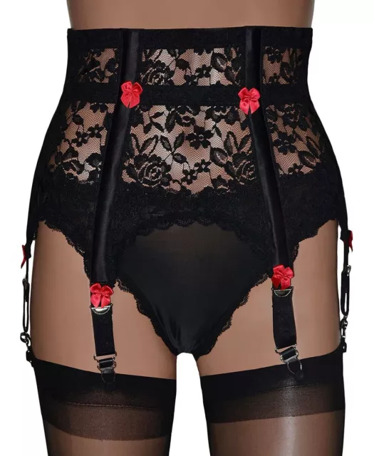 Lace 6 Strap Suspender Belt with High Waist and Boned in Black or White