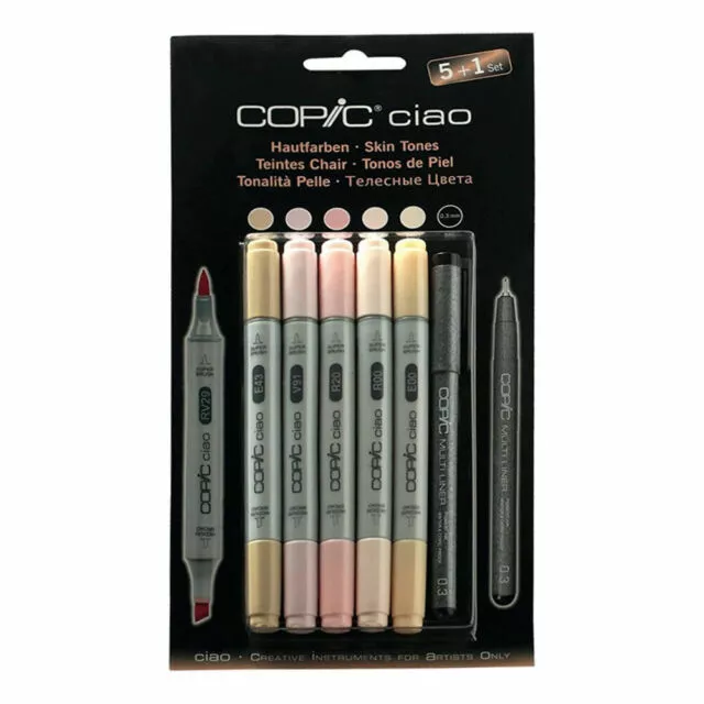 Copic Ciao 5 + 1 Marker Pen Set with a Copic Fineliner Skin Tones | Set of 6