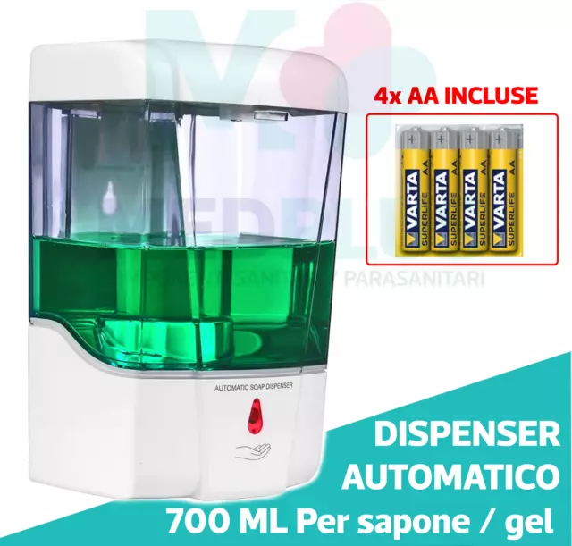 Erogatore Sensore Infrarossi Automatico Per Parete Sapone Gel Disinfettante 700