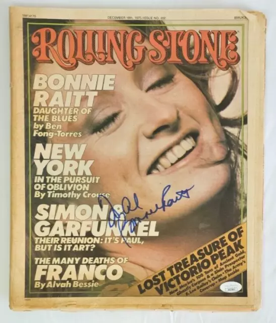 Bonnie Raitt singer REAL hand SIGNED 1975 Rolling Stone magazine JSA COA