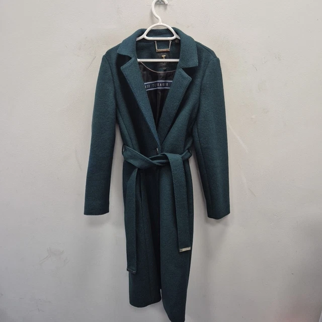 Trench Coat Ted Baker Rytaa Green TED BAKER CHELSYY Green Wool Belted Mid  Winter Trench Wrap Coat