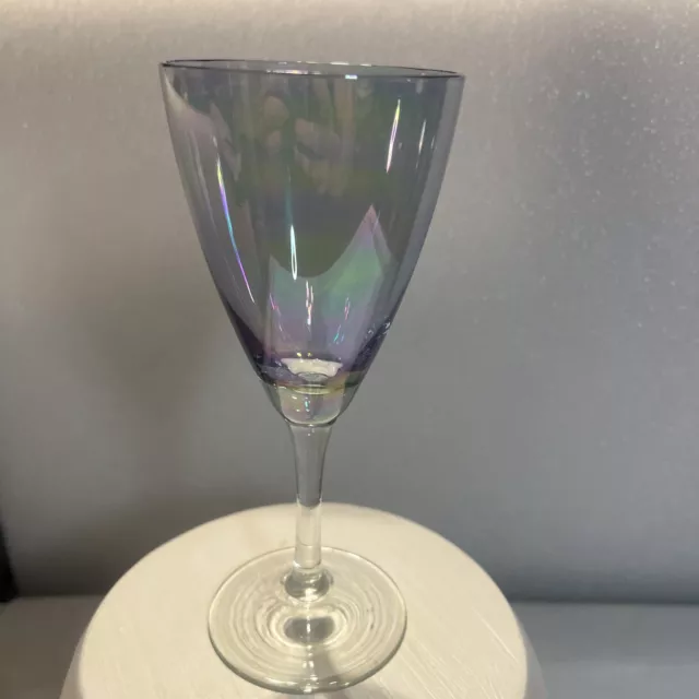 VTG 4 Depression BLUE Aurora Borealis Iridescent WINE Goblet Glasses 6.25" H