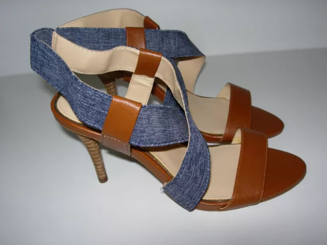 Womens Brown Blue Denim Jessica Simpson Slingback Sandals Heels Shoes Size 6.5 M