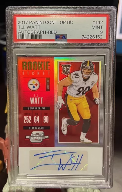 2017 Panini Contenders Optic TJ WATT Rookie Autograph Red 39/75 PSA 9