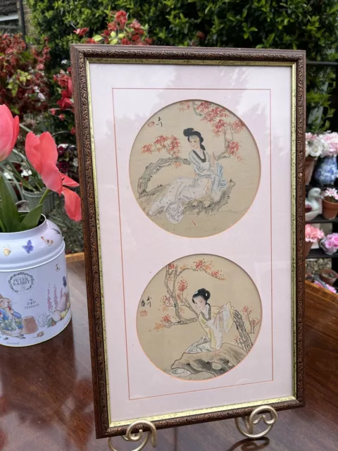 Original Chinese Geisha Girl Painting On Silk