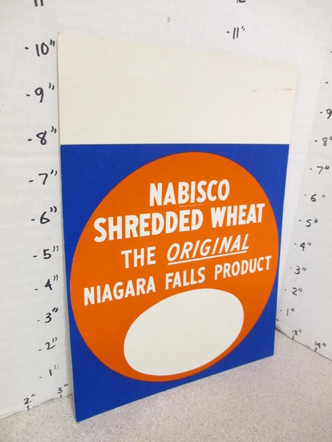 NABISCO 1940s grocery store display shelf sign SHREDDED WHEAT cereal box Niagara