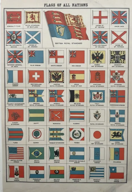 1902 Flags Of The World  Antique Map by G.W Bacon over 120 Years Old