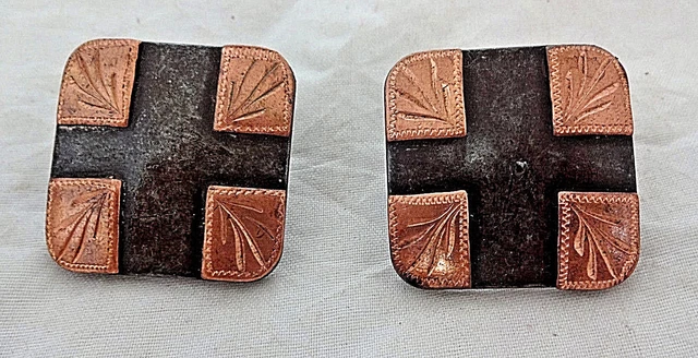 Pair Square Brown Iron Copper 1 1/4" Conchos Screw Back Horse Tack Western New