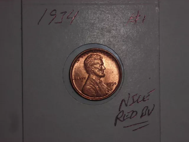 wheat penny 1934 SHARP RED BU 1934-P LOT #1 LINCOLN CENT GREAT UNC RED LUSTER