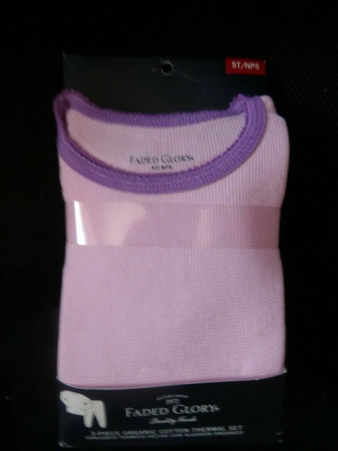 Girls Faded Glory 2 Piece Organic Cotton Pink Thermal Set Size 5T/NP5
