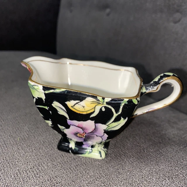 Vintage Grimwades Royal Winton England Black and Flower Creamer 2.5”