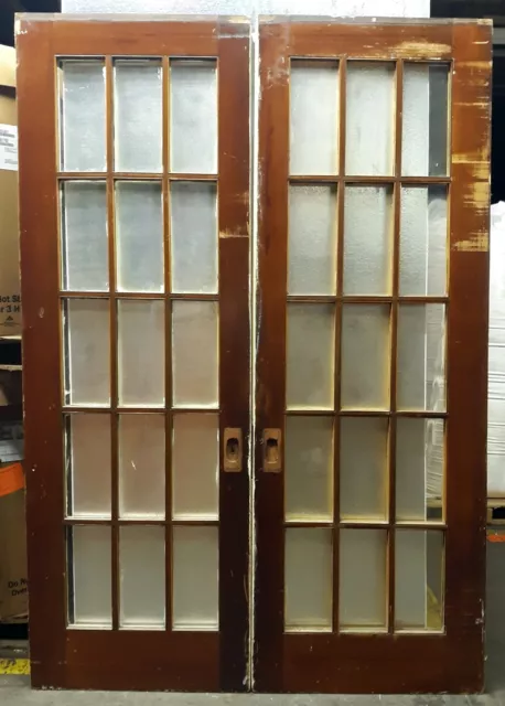 60x90"x1.75" Pair Antique Vintage French Double Wood Wooden Doors Window Glass