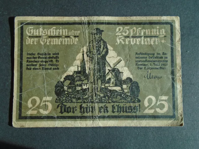 25 Pfennig Notgeldschein Stadt Kevelaer 1921 / German Emergency Money