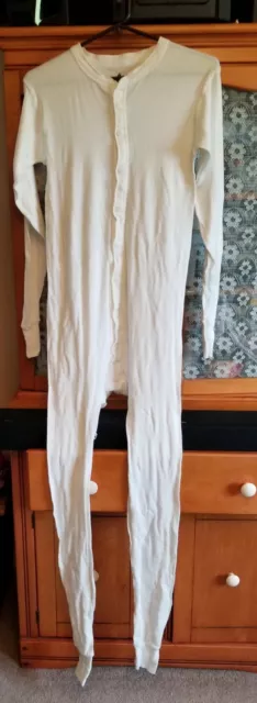 MEN'S INDERA SMALL White 100% Cotton Union Suit Long Underwear Pre ...