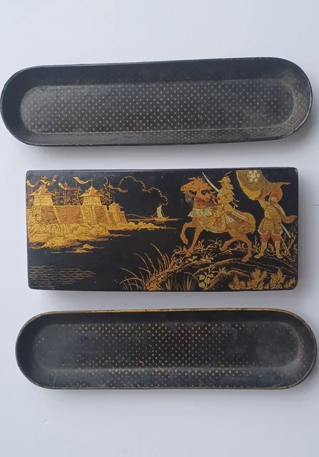 Ancien Vide-poche Coupelle Napoléon III – Papier Mâché Noir Et Doré – Thème Invalides