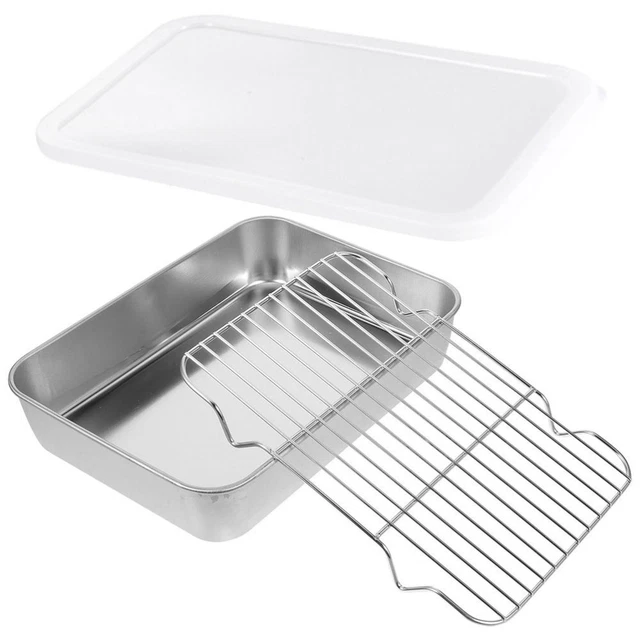 TURKEY GRILL PAN Rack Roasting with Lid Stainless Steel Bakeware £23.45