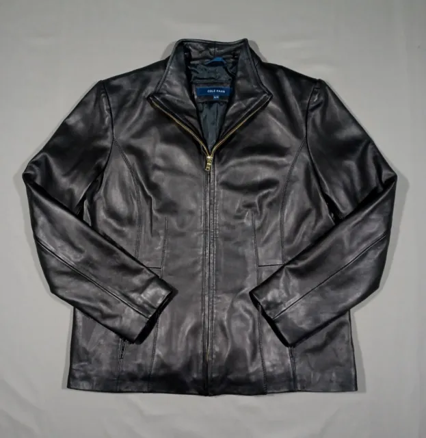Cole Haan Jacket Womens XL Black Lambskin Leather Full Zip