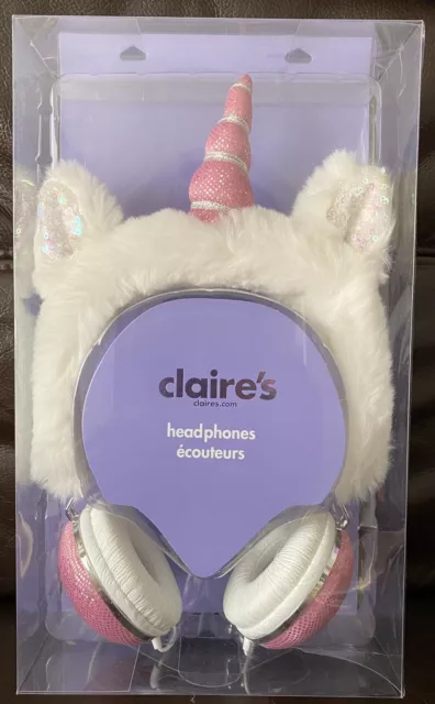 BNIB CLAIRE S FLUFFY Glitter Sparkle Unicorn Headphones 3.5mm Jack