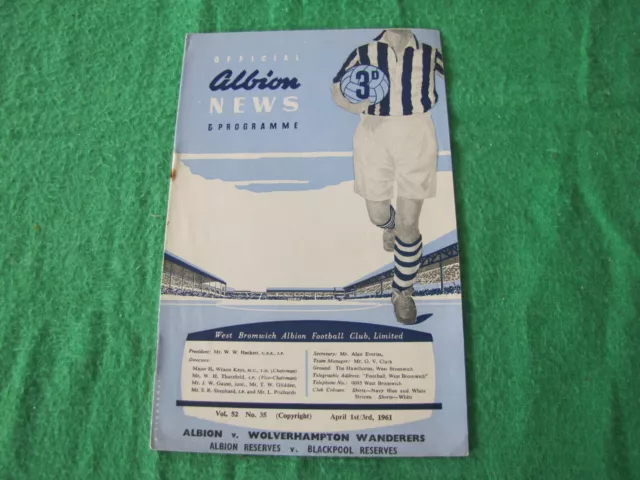 1961 West Bromwich Albion v Sheffield Wednesday Football Programme