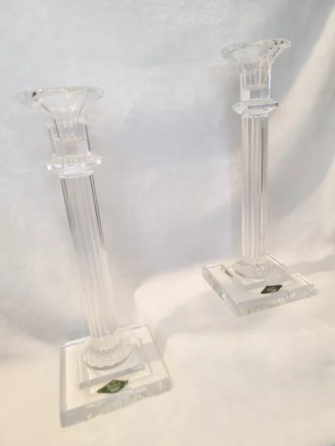 ◇Shannon Crystal◇ Square Based 11" X 4"  Pillar Candlesticks Art Deco Design