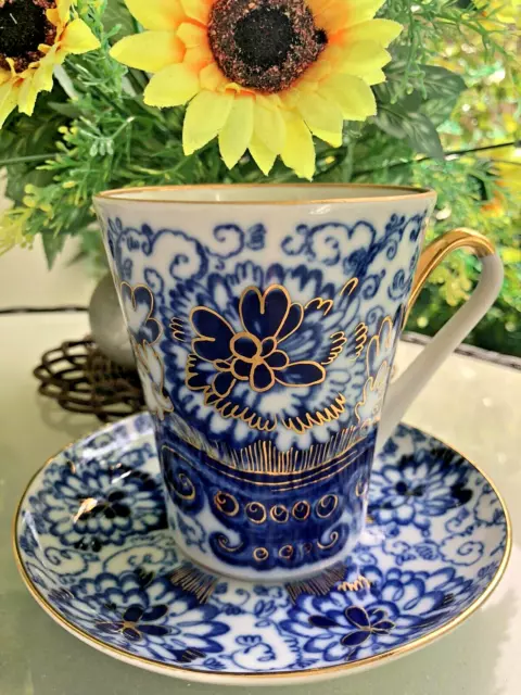Lomonosov Porzellan Große  400 ml Kakao-Kaffee Becher „Blaue Vase „