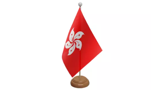 Hong Kong Table Desk Flag & Wooden Base 9" x 6"