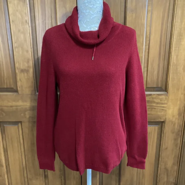 Lauren Ralph Lauren Women’s Red Waffle Knit Cowl Neck Cotton Sweater Sz Large L